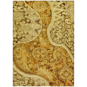 Homeroots 3' Brown Beige Tan Floral Medallion Washable Area Rug For Indoor Outdoor Spaces, Durable & Stylish 8' X 10' Polyester 603206