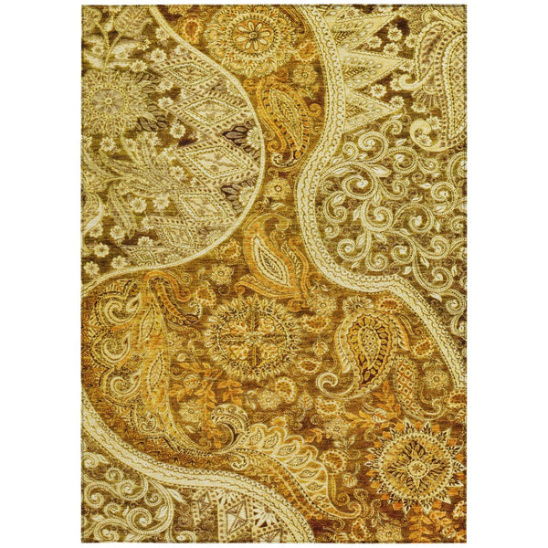 Homeroots 3' Brown Beige Tan Floral Medallion Washable Area Rug For Indoor Outdoor Spaces, Durable & Stylish 8' X 10' Polyester 603206
