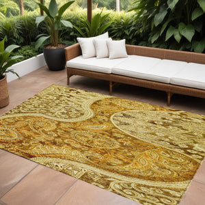 Homeroots 3' Brown Beige Tan Floral Medallion Washable Area Rug For Indoor Outdoor Spaces, Durable & Stylish 8' X 10' Polyester 603206