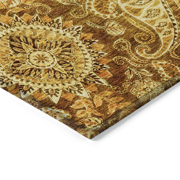 Homeroots 3' Brown Beige Tan Floral Medallion Washable Area Rug For Indoor Outdoor Spaces, Durable & Stylish 8' X 10' Polyester 603206