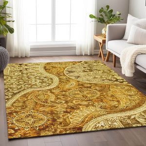 Homeroots 3' Brown Beige Tan Floral Medallion Washable Area Rug For Indoor Outdoor Spaces, Durable & Stylish 9' X 12' Polyester 603207
