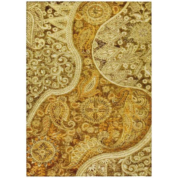 HomeRoots 5' Terra Cotta Brown & Gold Floral Medallion Rug - Stylish, Washable, Indoor/Outdoor Versatile Decor 10' X 14' 603208