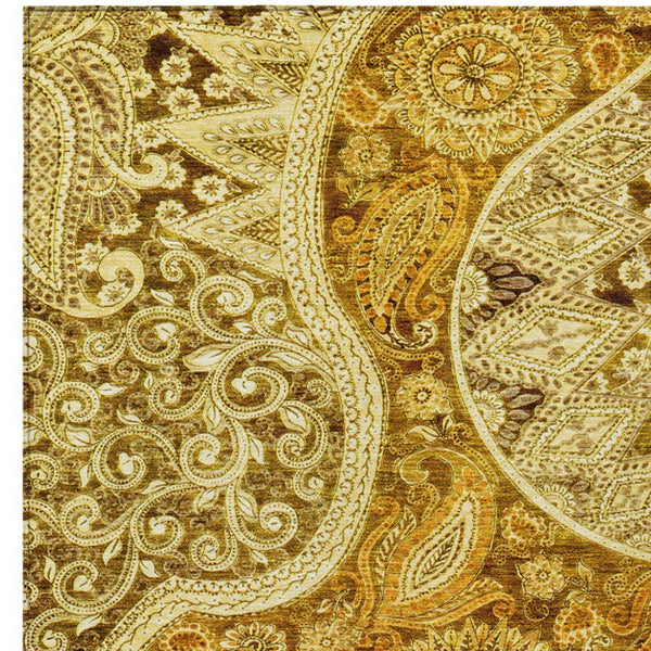 Homeroots 3' Brown Beige Tan Floral Medallion Washable Area Rug For Indoor Outdoor Spaces, Durable & Stylish 10' X 14' Polyester 603208