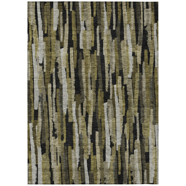 HomeRoots 5' Striped Washable Area Rug - Durable Indoor Outdoor Design in Earthy Brown, Black & Green Tones 5' X 8' 603210