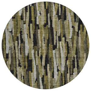 HomeRoots 5' Striped Washable Area Rug - Durable Indoor Outdoor Design in Earthy Brown, Black & Green Tones 8' Round 603211