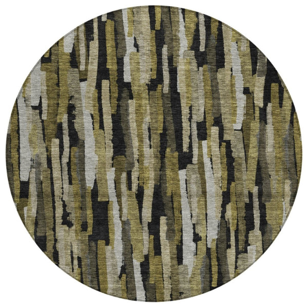 HomeRoots 5' Striped Washable Area Rug - Durable Indoor Outdoor Design in Earthy Brown, Black & Green Tones 8' Round 603211