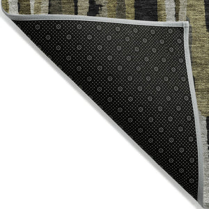 HomeRoots 5' Striped Washable Area Rug - Durable Indoor Outdoor Design in Earthy Brown, Black & Green Tones 8' X 10' 603212