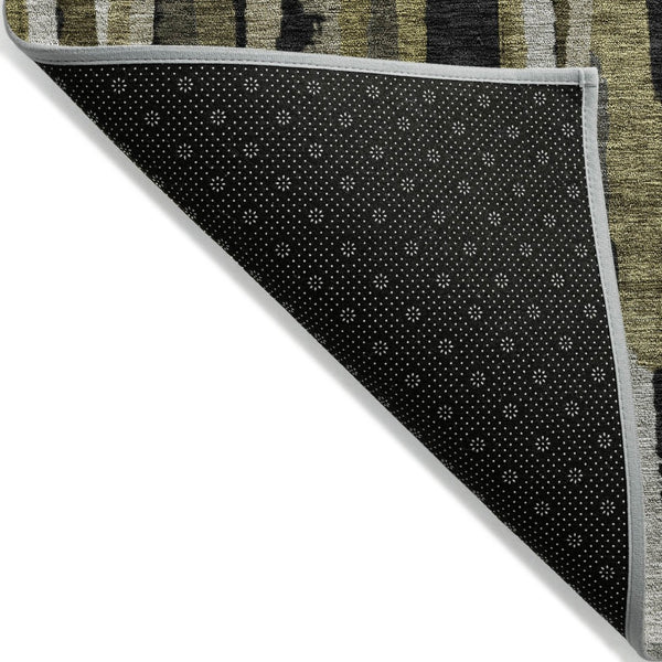 HomeRoots 5' Striped Washable Area Rug - Durable Indoor Outdoor Design in Earthy Brown, Black & Green Tones 8' X 10' 603212