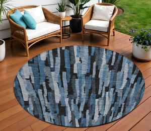 Homeroots 3'' Striped Washable Indoor Outdoor Area Rug - Durable, Stain Resistant, Perfect For High Traffic Spaces 8' Round Polyester 603217