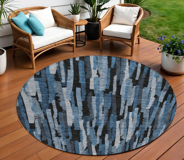 Homeroots 3'' Striped Washable Indoor Outdoor Area Rug - Durable, Stain Resistant, Perfect For High Traffic Spaces 8' Round Polyester 603217
