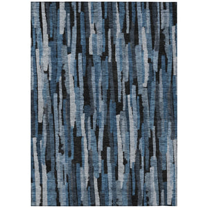 HomeRoots 5' Stylish Blue, Black & Gray Striped Washable Area Rug for Indoor & Outdoor High-Traffic Spaces 8' X 10' 603218
