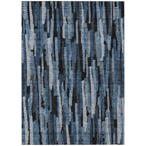 HomeRoots 5' Stylish Blue, Black & Gray Striped Washable Area Rug for Indoor & Outdoor High-Traffic Spaces 8' X 10' 603218