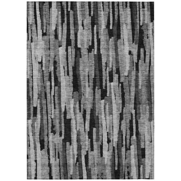 HomeRoots 5' Striped Gray and Black Washable Area Rug - Durable, Stylish, Indoor/Outdoor, Machine Washable Design 5' X 8' 603222