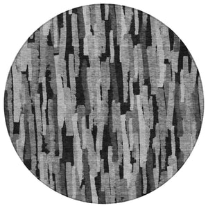 HomeRoots 5' Striped Gray and Black Washable Area Rug - Durable, Stylish, Indoor/Outdoor, Machine Washable Design 8' Round 603223