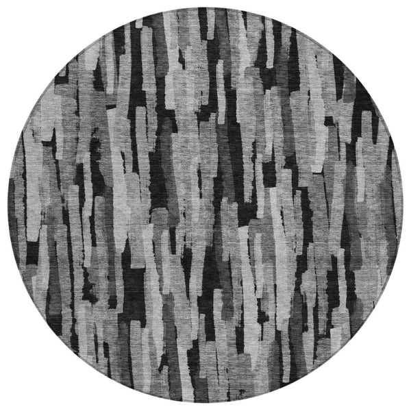HomeRoots 5' Striped Gray and Black Washable Area Rug - Durable, Stylish, Indoor/Outdoor, Machine Washable Design 8' Round 603223