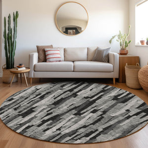 Homeroots 3'' Striped Washable Indoor Outdoor Area Rug - Durable, Stain Resistant, Perfect For High Traffic Spaces 8' Round Polyester 603223