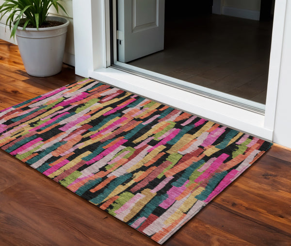 Homeroots 3'' Striped Washable Indoor Outdoor Area Rug - Durable, Stain Resistant, Perfect For High Traffic Spaces 3' X 5' Polyester 603227
