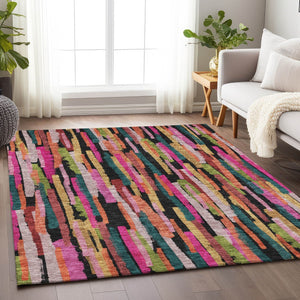 Homeroots 3'' Striped Washable Indoor Outdoor Area Rug - Durable, Stain Resistant, Perfect For High Traffic Spaces 5' X 8' Polyester 603228