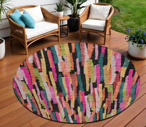 Homeroots 3'' Striped Washable Indoor Outdoor Area Rug - Durable, Stain Resistant, Perfect For High Traffic Spaces 8' Round Polyester 603229