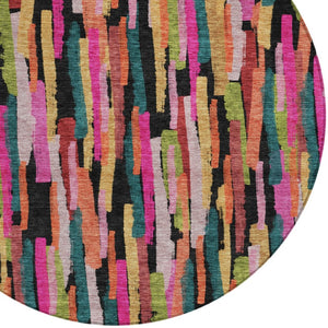 Homeroots 3'' Striped Washable Indoor Outdoor Area Rug - Durable, Stain Resistant, Perfect For High Traffic Spaces 8' Round Polyester 603229