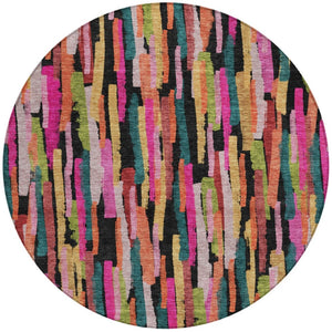 Homeroots 3'' Striped Washable Indoor Outdoor Area Rug - Durable, Stain Resistant, Perfect For High Traffic Spaces 8' Round Polyester 603229