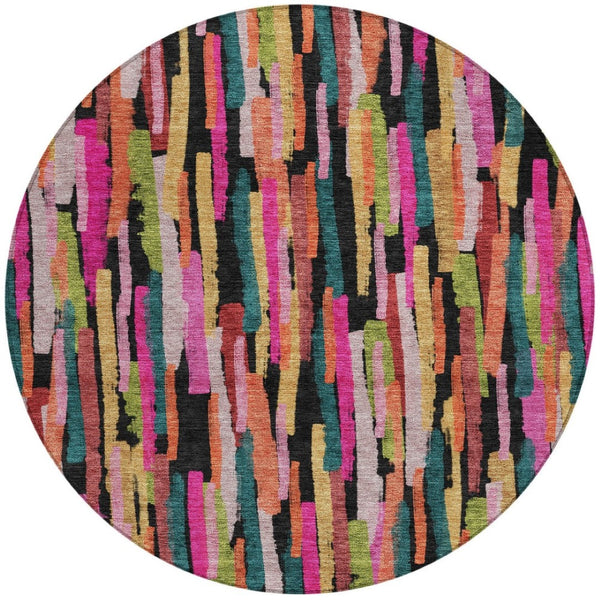 Homeroots 3'' Striped Washable Indoor Outdoor Area Rug - Durable, Stain Resistant, Perfect For High Traffic Spaces 8' Round Polyester 603229