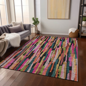 Homeroots 3'' Striped Washable Indoor Outdoor Area Rug - Durable, Stain Resistant, Perfect For High Traffic Spaces 8' X 10' Polyester 603230