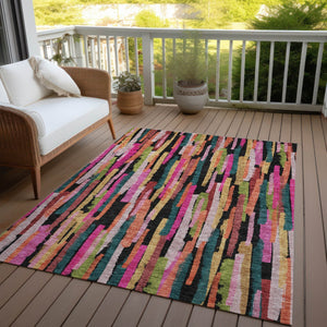 Homeroots 3'' Striped Washable Indoor Outdoor Area Rug - Durable, Stain Resistant, Perfect For High Traffic Spaces 9' X 12' Polyester 603231