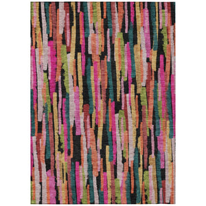 HomeRoots 9' Vibrant Striped Area Rug in Pink, Black & Green - Washable, Durable for Indoor/Outdoor Spaces 603231