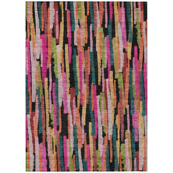 HomeRoots 9' Vibrant Striped Area Rug in Pink, Black & Green - Washable, Durable for Indoor/Outdoor Spaces 603231