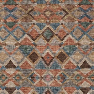 Homeroots 3' Stylish Brown Gray Tan Geometric Washable Area Rug For Indoor Outdoor Spaces, Durable & Chic 5' X 8' Polyester 603234