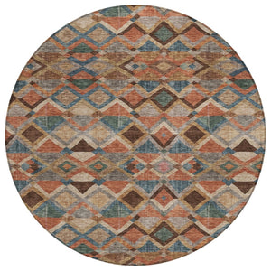 HomeRoots 5' Modern Geometric Area Rug in Brown, Gray, and Tan - Versatile, Durable, and Washable for Easy Care 8' Round 603235