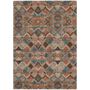 Homeroots 3' Stylish Brown Gray Tan Geometric Washable Area Rug For Indoor Outdoor Spaces, Durable & Chic 8' X 10' Polyester 603236