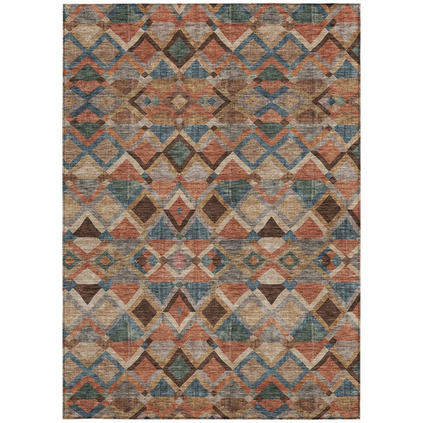 Homeroots 3' Stylish Brown Gray Tan Geometric Washable Area Rug For Indoor Outdoor Spaces, Durable & Chic 8' X 10' Polyester 603236