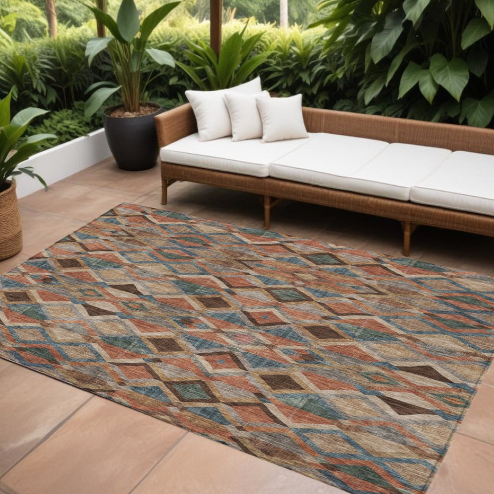 HomeRoots 9' Geometric Washable Area Rug in Brown, Gray & Tan - Durable Indoor/Outdoor Style for High-Traffic Use 603237