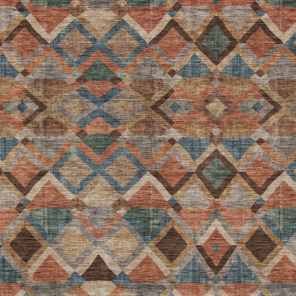 Homeroots 3' Stylish Brown Gray Tan Geometric Washable Area Rug For Indoor Outdoor Spaces, Durable & Chic 10' X 14' Polyester 603238