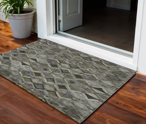 Homeroots 3' Stylish Brown Gray Tan Geometric Washable Area Rug For Indoor Outdoor Spaces, Durable & Chic 3' X 5' Polyester 603239