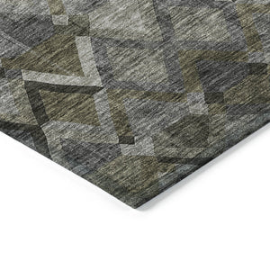Homeroots 3' Stylish Brown Gray Tan Geometric Washable Area Rug For Indoor Outdoor Spaces, Durable & Chic 3' X 5' Polyester 603239