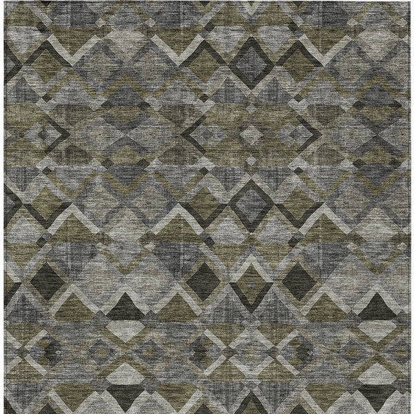 Homeroots 3' Stylish Brown Gray Tan Geometric Washable Area Rug For Indoor Outdoor Spaces, Durable & Chic 3' X 5' Polyester 603239