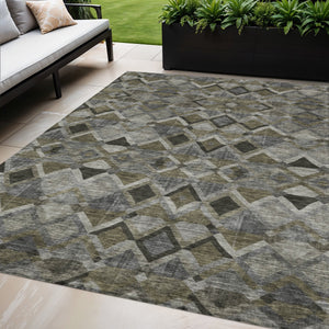 Homeroots 3' Stylish Brown Gray Tan Geometric Washable Area Rug For Indoor Outdoor Spaces, Durable & Chic 5' X 8' Polyester 603240