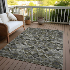 Homeroots 3' Stylish Brown Gray Tan Geometric Washable Area Rug For Indoor Outdoor Spaces, Durable & Chic 5' X 8' Polyester 603240