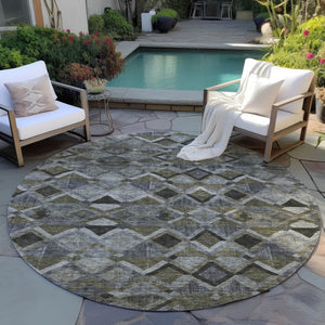Homeroots 3' Stylish Brown Gray Tan Geometric Washable Area Rug For Indoor Outdoor Spaces, Durable & Chic 8' Round Polyester 603241