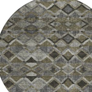 Homeroots 3' Stylish Brown Gray Tan Geometric Washable Area Rug For Indoor Outdoor Spaces, Durable & Chic 8' Round Polyester 603241