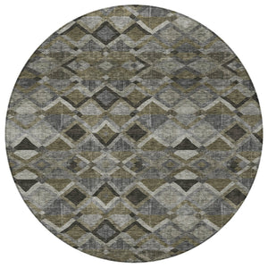 Homeroots 3' Stylish Brown Gray Tan Geometric Washable Area Rug For Indoor Outdoor Spaces, Durable & Chic 8' Round Polyester 603241