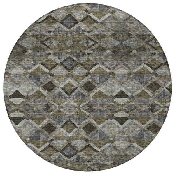 Homeroots 3' Stylish Brown Gray Tan Geometric Washable Area Rug For Indoor Outdoor Spaces, Durable & Chic 8' Round Polyester 603241