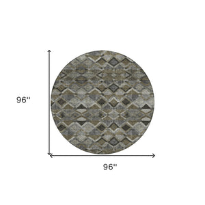 Homeroots 3' Stylish Brown Gray Tan Geometric Washable Area Rug For Indoor Outdoor Spaces, Durable & Chic 8' Round Polyester 603241
