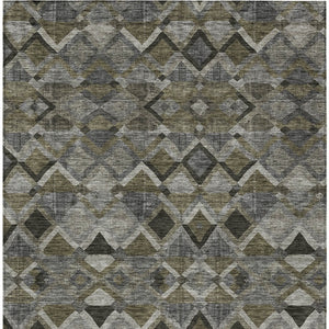 Homeroots 3' Stylish Brown Gray Tan Geometric Washable Area Rug For Indoor Outdoor Spaces, Durable & Chic 8' X 10' Polyester 603242