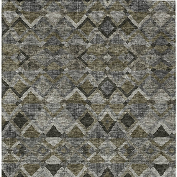 Homeroots 3' Stylish Brown Gray Tan Geometric Washable Area Rug For Indoor Outdoor Spaces, Durable & Chic 8' X 10' Polyester 603242