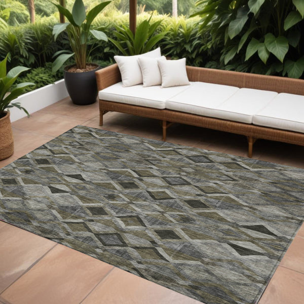 Homeroots 3' Stylish Brown Gray Tan Geometric Washable Area Rug For Indoor Outdoor Spaces, Durable & Chic 8' X 10' Polyester 603242