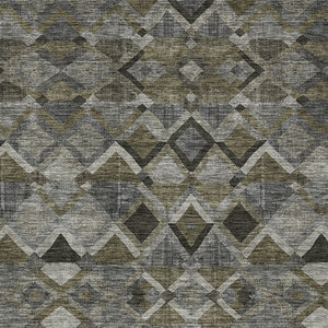 Homeroots 3' Stylish Brown Gray Tan Geometric Washable Area Rug For Indoor Outdoor Spaces, Durable & Chic 8' X 10' Polyester 603242